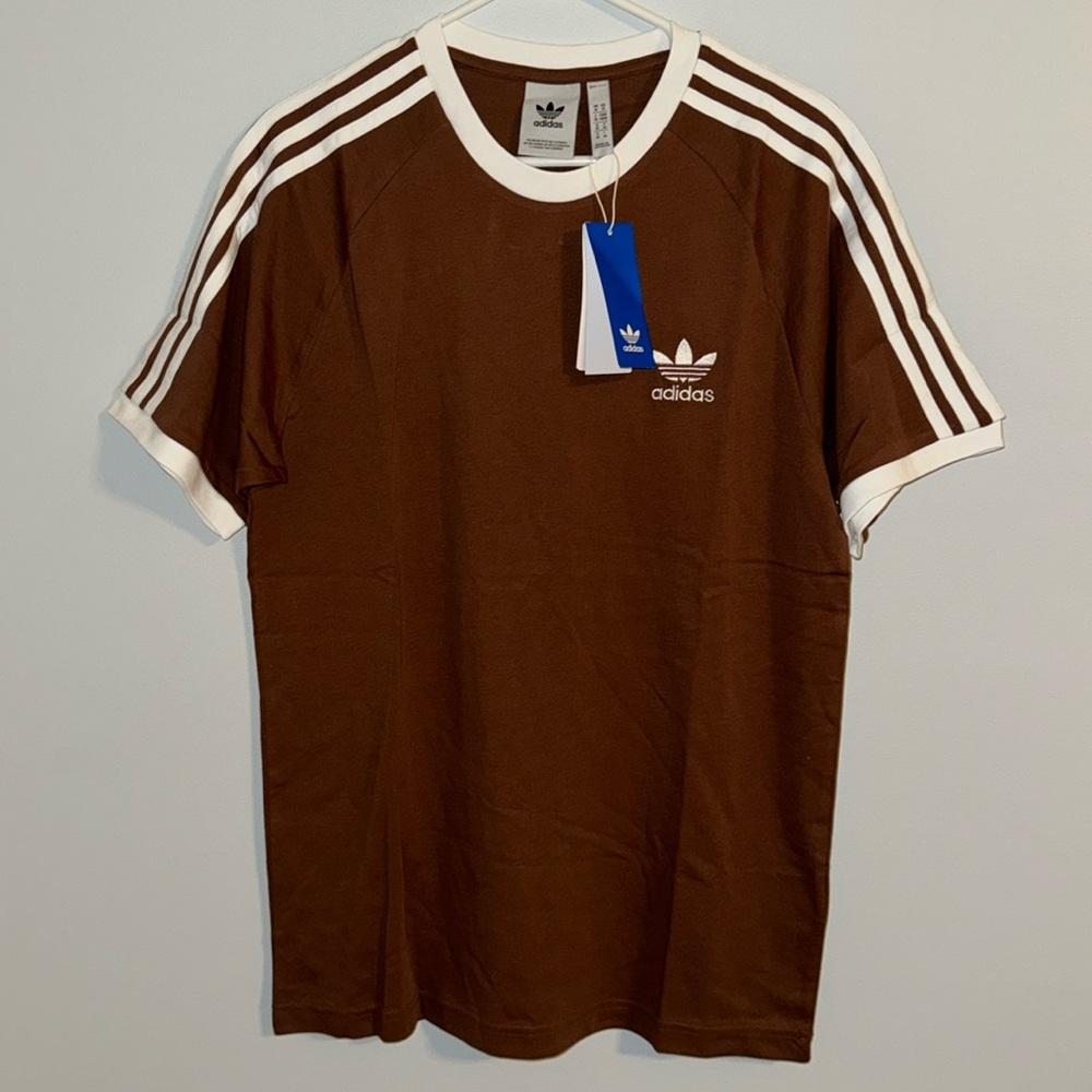 Adidas 3-Stripes Tee Shirt Brown/White IZ3071 Men’s Size Large
